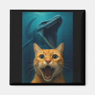 Cat Selfie With Mosasaurus Dinosaur For Boys Kids Magnet