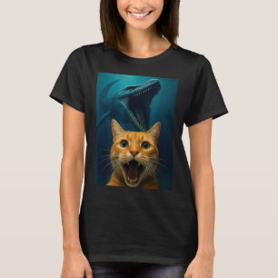 Cat Selfie With Mosasaurus Dinosaur For Boys Kids T-Shirt