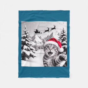 Cat Selfie With Santa  Fleece Blanket