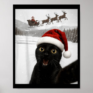 Cat Selfie With Santa Funny Black Cat Christmas Me Poster