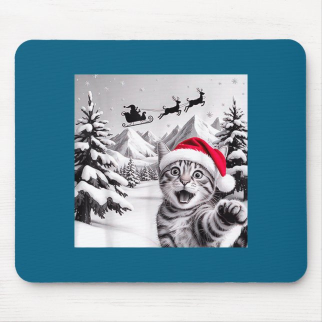 Cat Selfie With Santa  Mouse Pad (Front)