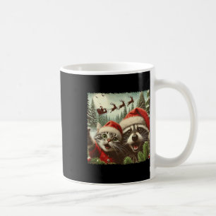 Cat Selfie With Santa's Sleigh Weird Funny Raccoon Coffee Mug