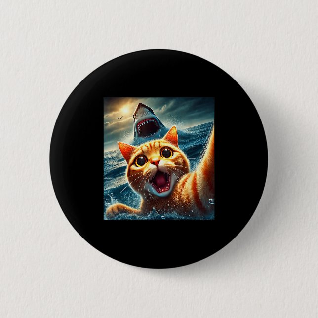 Cat Selfie With Shark Funny  2 Inch Round Button (Front)