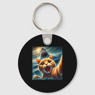 Cat Selfie With Shark Funny  Keychain