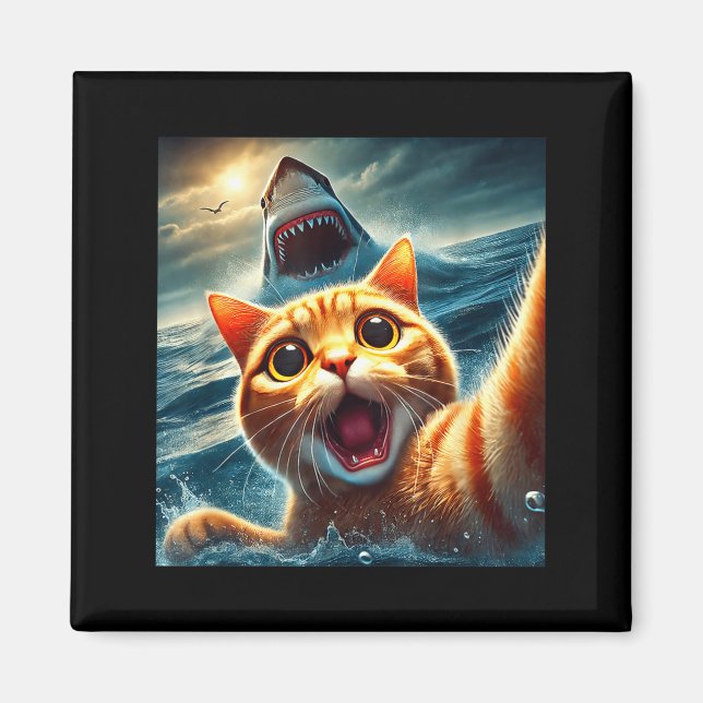 Cat Selfie With Shark Funny  Magnet (Front)
