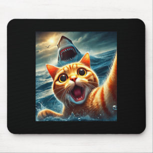 Cat Selfie With Shark Funny  Mouse Pad