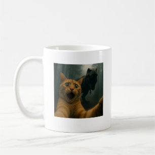 Cat Selfie With T-Rex Dinosaur Comedy Animal Coffee Mug