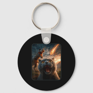 Cat Selfie With T-rex Dinosaur Funny Cat T Rex Shi Keychain
