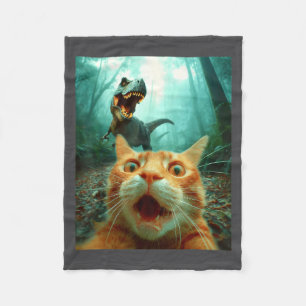 Cat Selfie With T-rex Dinosaur Trex Dino Men Women Fleece Blanket
