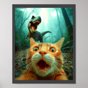 Cat Selfie With T-rex Dinosaur Trex Dino Men Women Poster