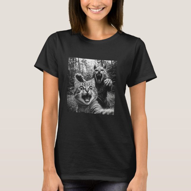 Cat Selfie With Werewolf Funny Cat T-Shirt (Front)