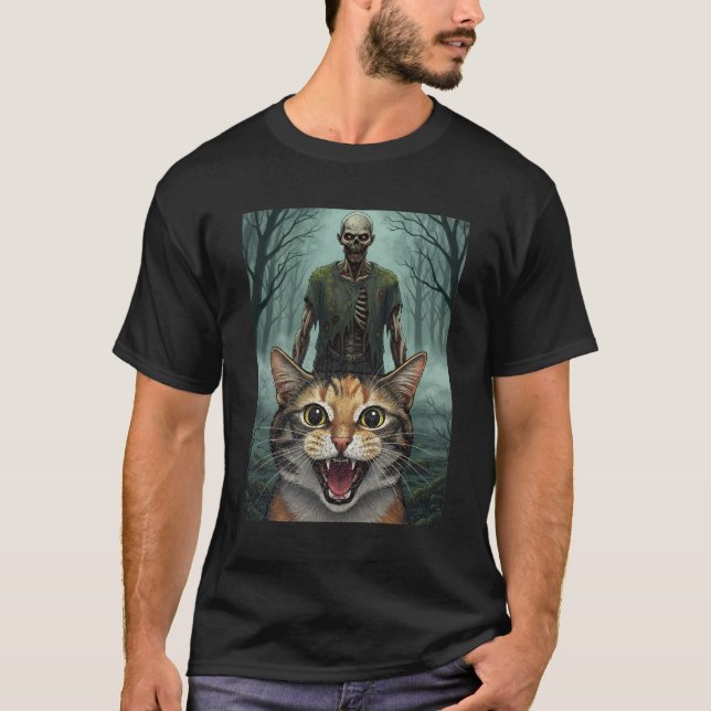 Cat Selfie with Zombie T-Shirt (Front)