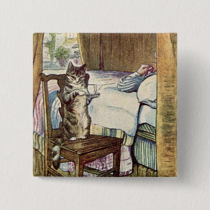 Cat Serves Tea - Beatrix Potter Illustrated 2 Inch Square Button