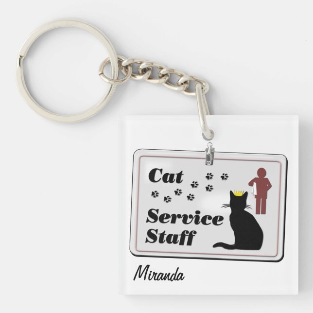 Cat Service Staff (customizable) Keychain (Front)