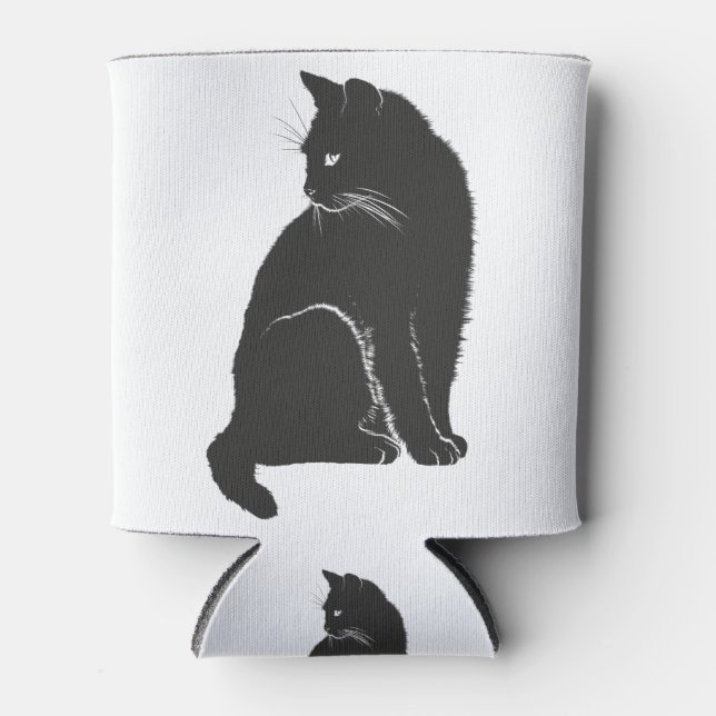Cat Shadow Silhouette Black Animal Can Cooler (Front)