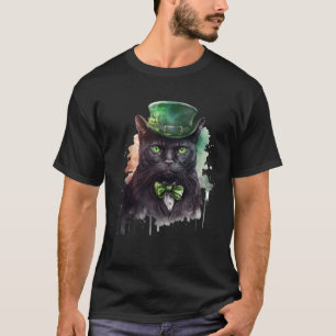 Cat  Shamrock St Patrick s Day Leprechaun Hat Blac T-Shirt