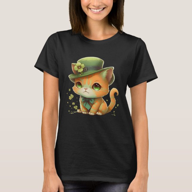 Cat Shamrock St Patrick s Day Leprechaun Hat Cute  T-Shirt (Front)