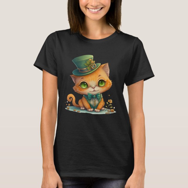 Cat Shamrock St Patrick s Day Leprechaun Hat Cute  T-Shirt (Front)