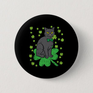 Cat Shamrock St Patricks Day 4 Leaf Clover Men Wom 2 Inch Round Button