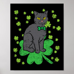 Cat Shamrock St Patricks Day 4 Leaf Clover Men Wom Poster