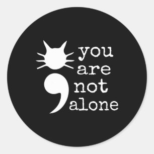 Cat Shape Semicolon Gift Suicide Prevention Awaren Classic Round Sticker