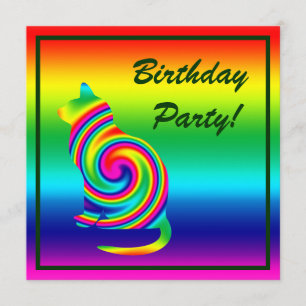Cat Shaped Rainbow Twirl Invitation
