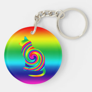 Cat Shaped Rainbow Twirl Keychain