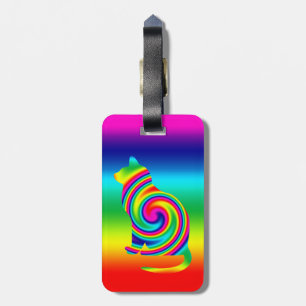 Cat Shaped Rainbow Twirl Luggage Tag