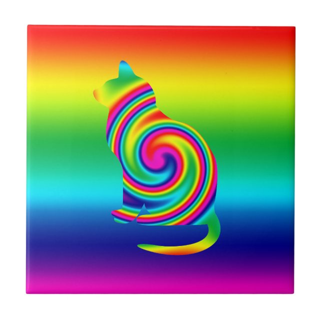 Cat Shaped Rainbow Twirl Tile (Front)