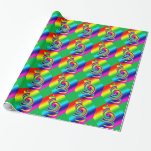 Cat Shaped Rainbow Twirl Wrapping Paper