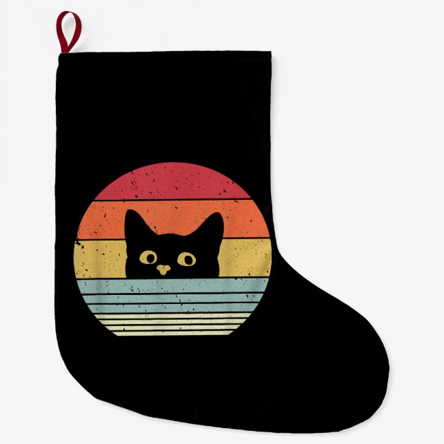 Cat Shirt. Retro Style Large Christmas Stocking (Front)