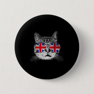 Cat Shirt Union Jack Flag Country Retro England Br 2 Inch Round Button