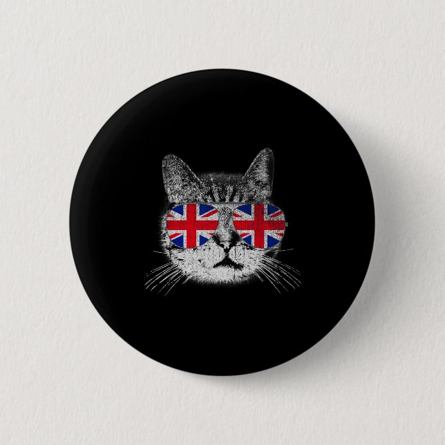 Cat Shirt Union Jack Flag Country Retro England Br 2 Inch Round Button (Front)
