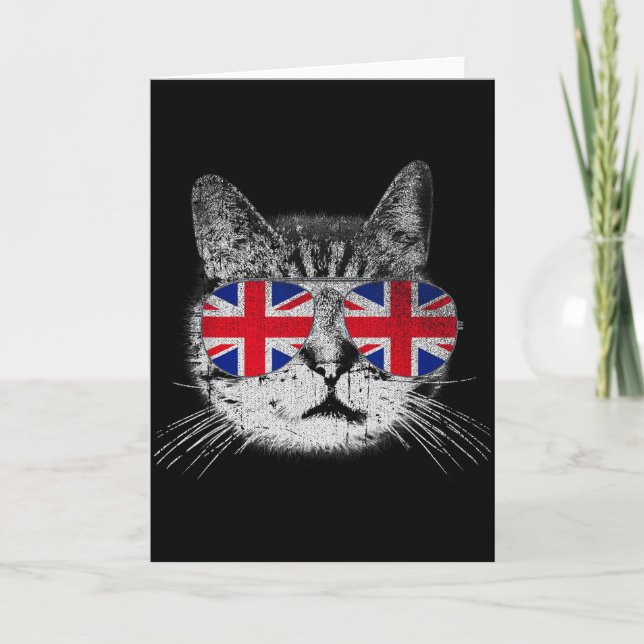 Cat Shirt Union Jack Flag Country Retro England Br Card (Front)
