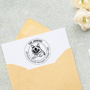 Cat Siamese Family Return Address Rubber Stamp