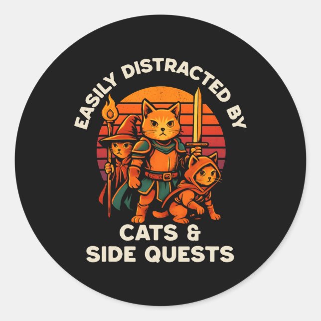 Cat Side Quest Funny Cats Tabletop Gamer Nerd Men  Classic Round Sticker (Front)