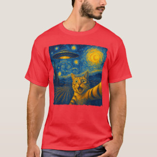 Cat Sie with UFO Cats Starry Night Van Gogh Men Wo T-Shirt