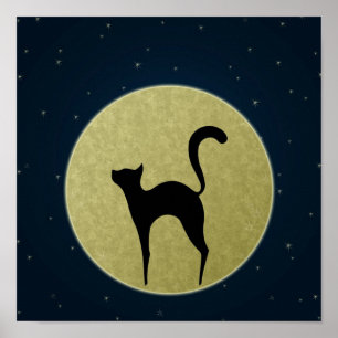 Cat silhouette and moon Poster print