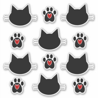 Cat Silhouette and Paw Prints
