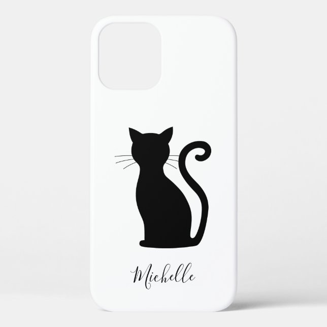Cat Silhouette Black and White Name Cute Black Cat Case-Mate iPhone Case (Back)