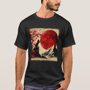 Cat Silhouette Cherry Blossoms Red Moon Japanese A T-Shirt