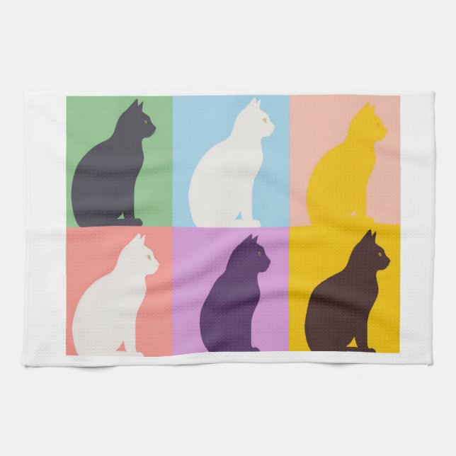 Cat silhouette colorful kitchen towel (Horizontal)