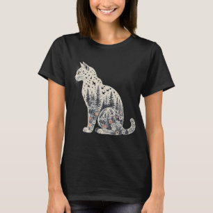 Cat Silhouette Colors Wildflower Boho Floral T-Shirt
