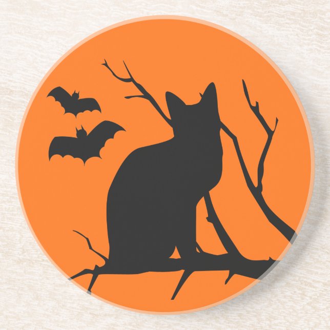 Cat Silhouette Halloween Coaster (Front)
