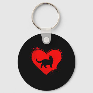 Cat Silhouette Heart Shape Valentine Cat Lovers  Keychain