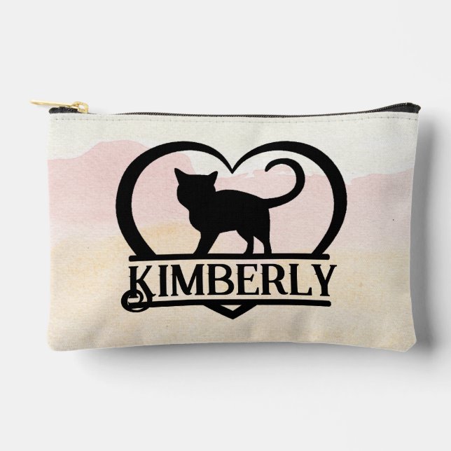 Cat Silhouette Heart Split Monogram Accessory Pouch (Front)