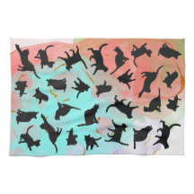 Cat Silhouette Kitchen Towel flowy ink background