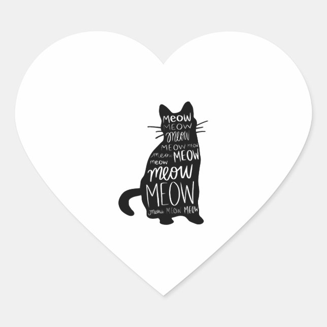 Cat Silhouette Meow Heart Sticker (Front)