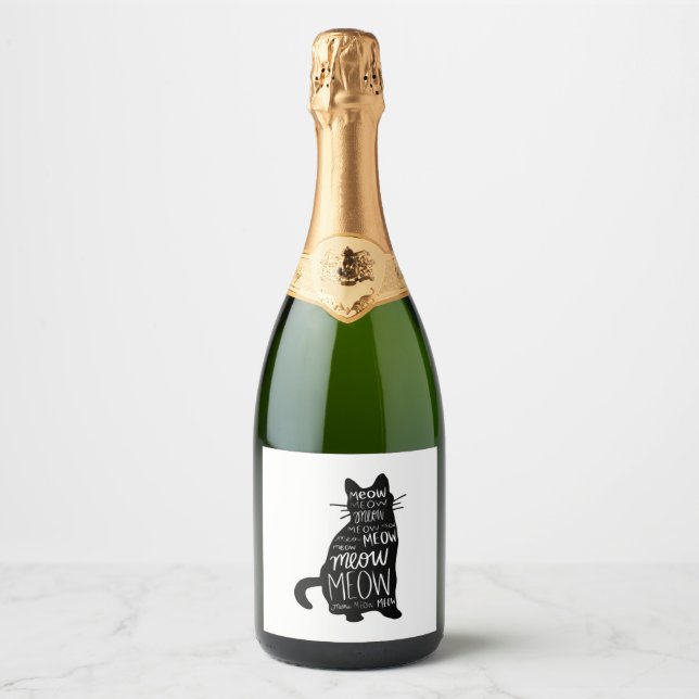 Cat Silhouette Meow Sparkling Wine Label (Front)