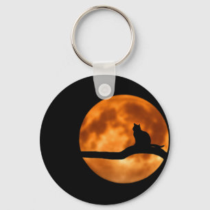 Cat Silhouette Moonlight Button Keychain